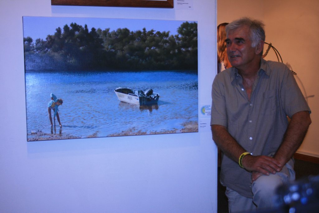ACQUIRED TASTE: Geoff Williams with his painting Worm Hunter, which was awarded the Acquisitive Prize in the 2013 Arts Classic on Friday night. The work will become a part of Byron Shire Council's collection. Photo Digby Hildreth / Byron Shire News ACQUIRED TASTE: Geoff Williams with his painting Worm Hunter, which was awarded the Acquisitive Prize in the 2013 Arts Classic on Friday night. The work will become a part of Byron Shire Council's collection. Photo Digby Hildreth / Byron Shire News